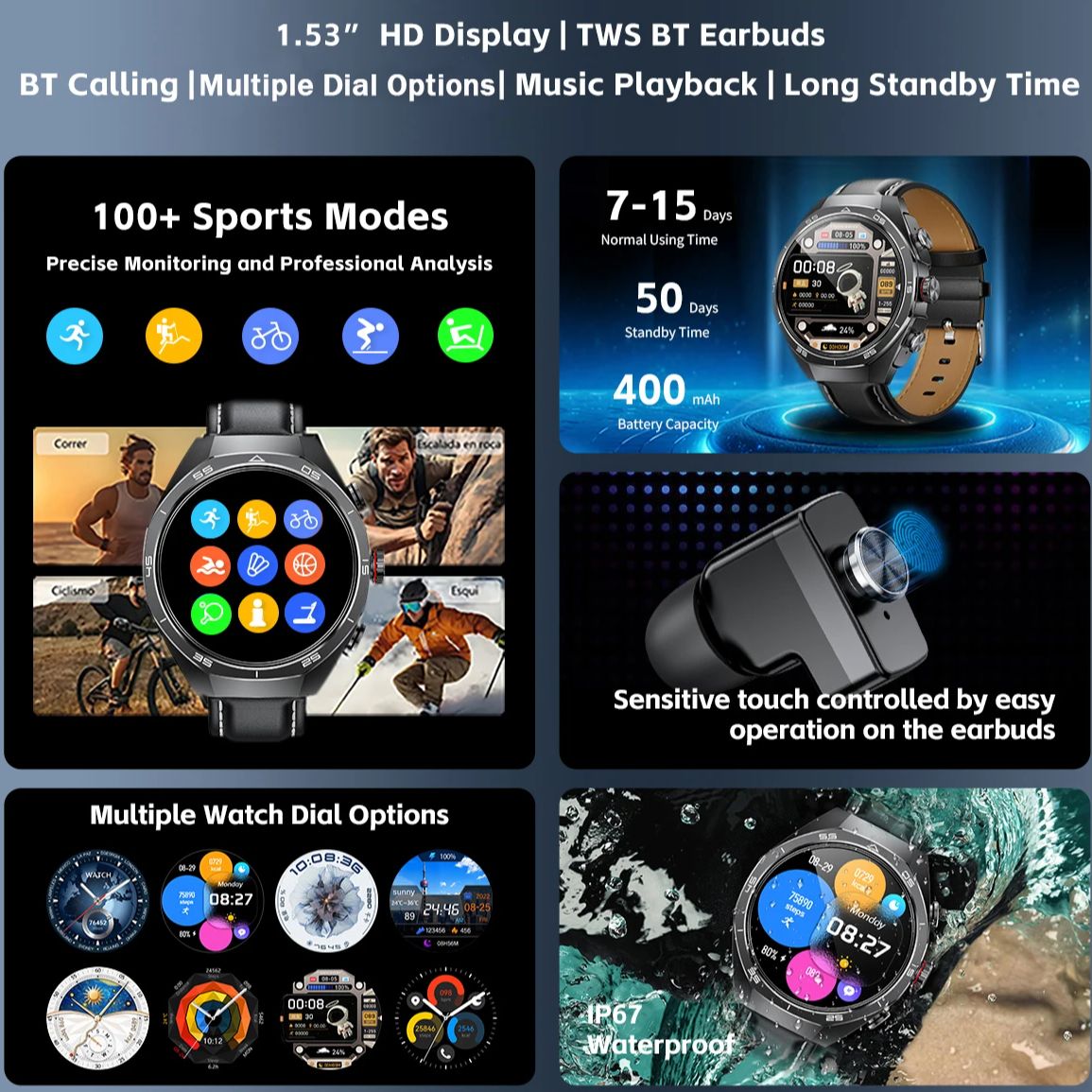 Nfc fone de ouvido relógio int - Sports Earphone Hook avaliação e preço